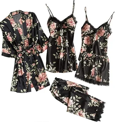 Produktbild von 5PC Schlafanzug Damen Pyjama Set Mode Dessous Unterwäsche Babydoll Nachtwäsche Kleid Rückenfrei Zweiteilige Nachthemd Schlafanzüge Negligee Wäsche Set
