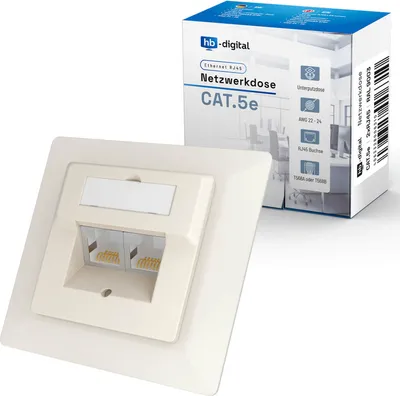 Produktbild von hb-digital LAN Dose CAT 5e Netzwerkdose Unterputz 2 x RJ45 RAL9010