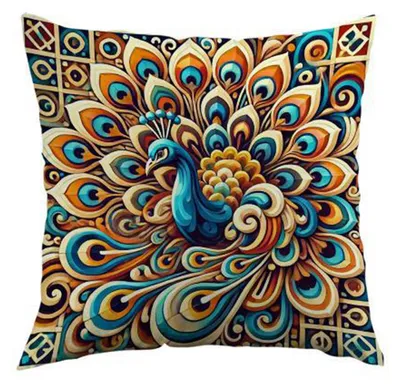 Produktbild von Boho-Pfauen-Kissenbezug, farbenfroher Pfauen-Dekokissenbezug, dekorativer Kissenbezug für Sofa, Wohnzimmer, Schlafzimmer, Heimdekoration