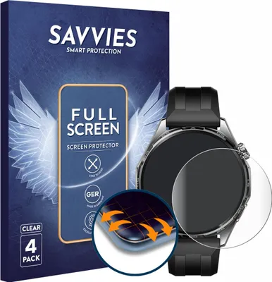 Produktbild von 4x Savvies Fullscreen Schutzfolie für Huawei Watch GT 6 (46 mm) Displayschutz Folie Fullcover Klar Transparent