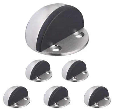 Produktbild von Relaxdays Türstopper, 6er Set, für den Boden, zum Schrauben & Kleben, flacher Zimmer Türanschlagpuffer, silber/schwarz