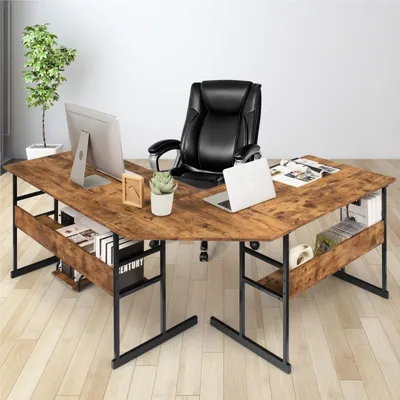 Immagine prodotto di Scrivania a forma di L - Scrivania ad angolo - Tavolo per computer - Postazione di lavoro - Scrivania - Struttura in legno - Piano inclinabile