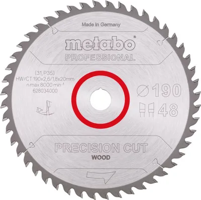 Produktbild von Metabo Sägeblatt precision cut wood - professional 190x2,6/1,8x20, Z48, Spanwinkel 10°, Wechselzahn