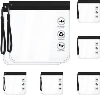 Produktbild von Set aus 7 transparenten wasserdichten Reißverschlüssen für Flüssigkeiten in Handgepäck
