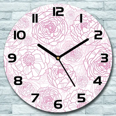 Produktbild von Wanduhr aus Glas Rund fi 30 Rosa Blüten rosa Quarz Deko Schlafzimmer Büro