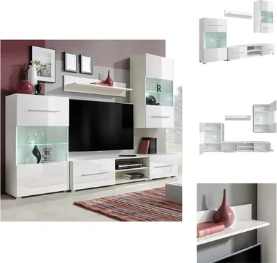 Image de vidaXL Meuble TV cinq pièces avec éclairage LED blanc - Meuble TV