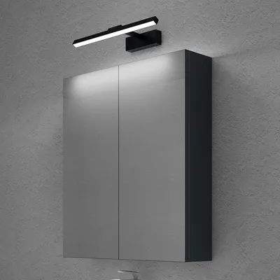Produktbild von doporro Spiegelschrank Wandschrank in matt Anthrazit 60x70 cm Hängeschrank Aufbewahrungsschrank mit LED Spiegelbeleuchtung 40cm (Sandschwarz)