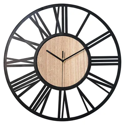 A wall clock with Roman numerals.
