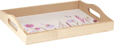 Produktbild von Holztablett Natur Blumen Schmetterling 35cm Landhausstil