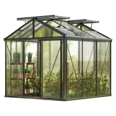 Produktbild von GFP Gewächshaus Diamas 21 Light 235x235 cm mit integriertem Fundament 12 mm Doppelstegplatten, Farbe Anthrazit