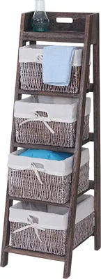 Zdjęcie produktu dla Półka drabinkowa Goiana, stojak na półki z 4 szufladami na kosze 101x30cm, styl shabby, vintage ~ brązowy