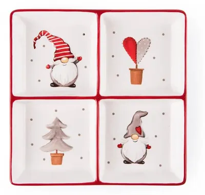 Produktbild von Excelsa Teller Mit 4 Fächern Gnomo Keramik 19,5Xh3X19,5 Cm Weiß Und Rot