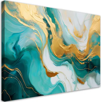 Produktbild von Leinwandbild Abstraktion Marmor Textur Türkis Gold 90x60 Feeby Türkis bild für die wand bereit zum aufhängen