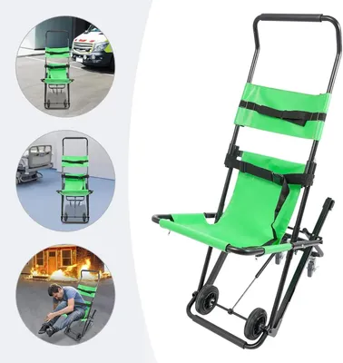 Produktbild von Klappbare Treppenstuhl-Trage - Notfall-Rollstuhl - Aluminiumlegierung - 160 kg Tragkraft - 4 Räder - Sicherheitsgurte - Grün für Senioren