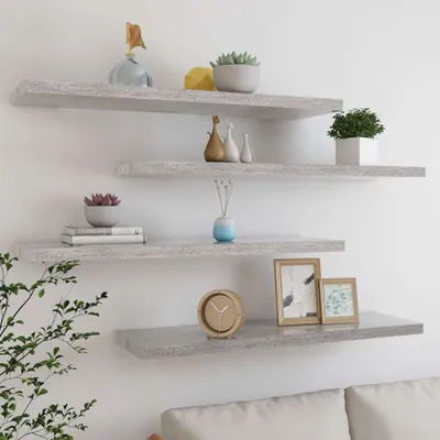 Produktbild von Schweberegale 4 Stk. Betongrau 90x23,5x3,8 cm MDF , Wandregale Design 2024