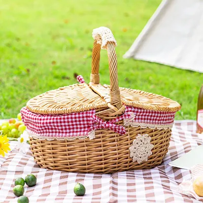 Produktbild von Omgoods – Picknickkorb für den Außenbereich mit Deckel und Tragegriff – ideal für Camping und Garten