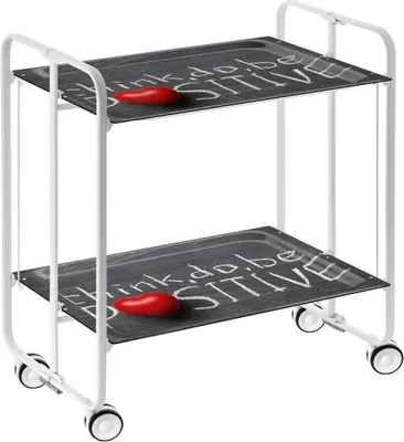 Image de DON HIERRO - Chariot de service pliable BAUHAUS avec roulettes - structure métallique blanche, 2 niveaux, 4 positions