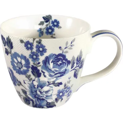 Produktbild von Greengate Becher HARMONY PALE GREY mit blauen Blumen Porzellan 300 ml