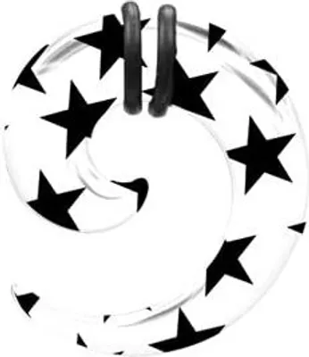 Immagine prodotto di Espansore a spirale per l'allungamento dell'orecchio Anello in gomma a stelle con stampa acrilica PDSP.WH.BK.6mm