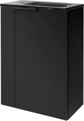 Produktbild von FACKELMANN SBC B.PARIS Gäste WC Waschtisch Set 45 cm breit  Schwarz matt, Glaswaschbecken Anthrazit, Türanschlag rechts, vormontiert
