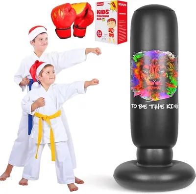 Aufblasbarer Boxsack für Kinder mit Boxhandschuhen - 160 cm für Karate, Taekwondo und MMA Training