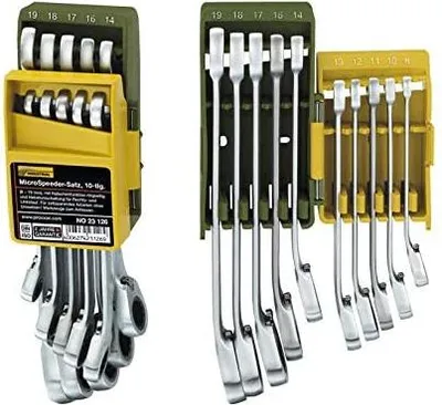 Two sets of ratcheting wrenches are displayed side-by-side.