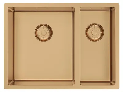 Immagine prodotto di Lavello da cucina 34+18 cm, finitura PVD color rame rosa, grande vasca a sinistra, modello Pure.Sink