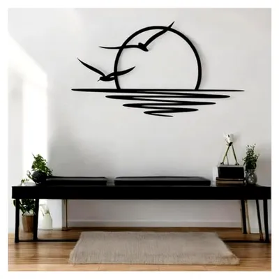 Produktbild von Metallische Wandkunst mit Sonnenmotiv – minimalistische Liniengestaltung – Wandbehang für Wohnzimmer und Schlafzimmer