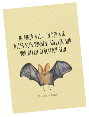 Produktbild von Mr. & Mrs. Panda Postkarte Fledermaus Flügel - Gelb Pastell - Geschenk, Fotokarte, Ansichtskarte, Postkarten, Lustige Sprüche, Ansichtskarten, Grußkarte