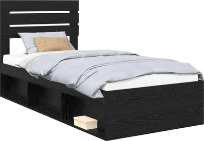 Produktbild von Bettrahmen Schwarz 100 x 200 cm Massives Kiefernholz