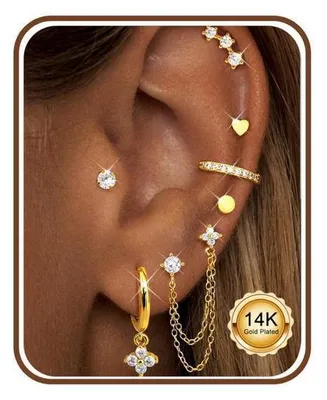Produktbild von 7 Paar Ohrringe Set Damen, 316L Chirurgenstahl, Gold/Silber, Creolen & Ohrstecker, für Mehrfachpiercing