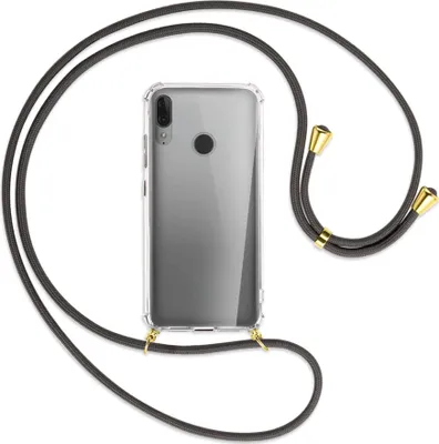 Produktbild von Handykette Backcover-Schutzhülle mit Band (Metall goldfarben) für Motorola Moto E6 Plus - dunkelgrau