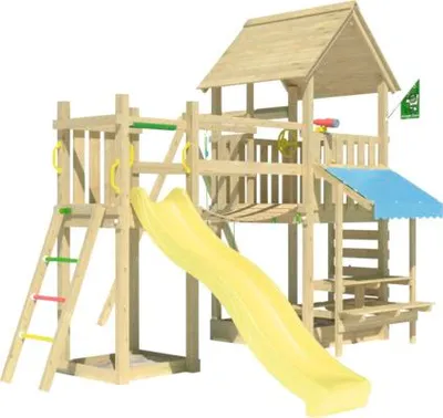 Produktbild von Einzelschaukel Spielhaus mit Stelzen Jungle Gym 434 x 479 cm Holz gelb