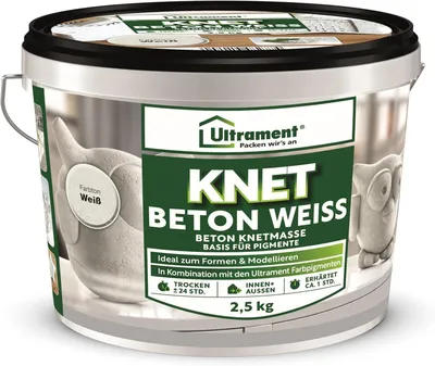Produktbild von Ultrament Knet Beton Weiß 2,5 kg | modellierbare Beton‑Knetmasse für kreative DIY‑Projekte | feuchtigkeits‑ & frostbeständig, wasserundurchlässig