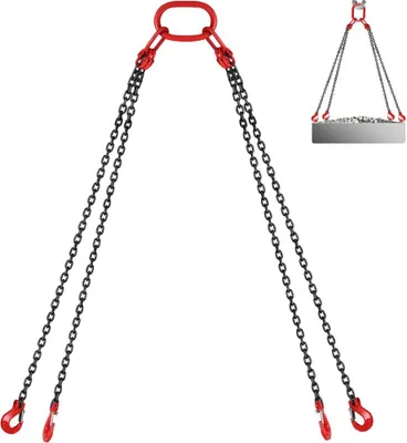 Produktbild von Kettengehänge Anschlagkette G80 aus 8mmx3m legiertem Stahl - 4 Strang Krangehänge Gabelkopfhaken Güteklasse - 3m mit 5 T Tragfähigkeit - Kettenschlinge für Maschinen, Fabriken, Lagerhäuser.