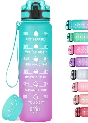 Productafbeelding van drinkfles 1 l met tijdmarkering, BPA-vrij, lekvrij, sportfles voor fitness en outdoor