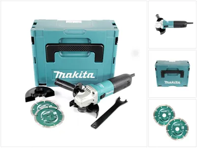 Zdjęcie produktu dla Szlifierka kątowa Makita GA 5040 RKDJ 125 mm 1100 W w zestawie Makpac z 2 tarczami diamentowymi