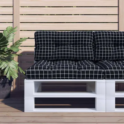 Produktbild von "SALE 2026"Gartenbankauflage - CLORIS - Palettenkissen 2-tlg. - modernes Design - Sitzkissen/Polsterauflage - Schwarz Karomuster Stoff Promotion451570 - Gartenmöbelauflagen
