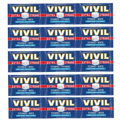 Image de Pastilles Vivil Extra Strong à la menthe sans sucre 75g, paquet de 5
