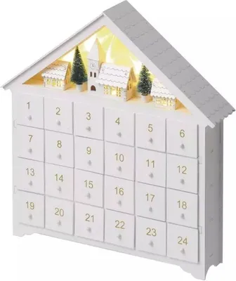 Obrázok produktu pre EMOS LED drevený adventný kalendár domček, 35x33cm DCWW02