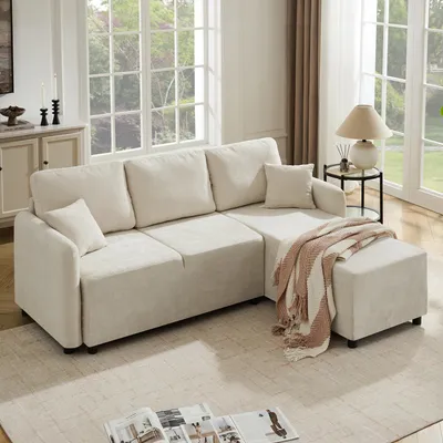 Produktbild von STILVORA Ecksofa 3-Sitzer in L-Form mit 144 cm Liegefläche, Sofa mit Chenille-Bezug und Hochdichteschaum, Wohnzimmersofa mit 2 Kissen