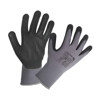 Produktbild von Högert Technik BODE Nitrilbeschichtete Mikroschaum-Schutzhandschuhe, Nylon/Elasthan, grau/schwarz, Größe 11, abriebfest und flexibel, ideal für präzise Arbeiten