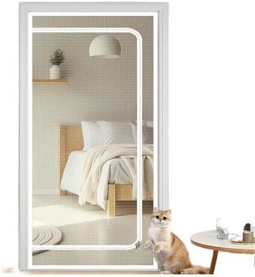 Productafbeelding van Stevig hek voor katten, bestand tegen honden, met snelle sluiting, voorkomt dat honden en katten erdoorheen kunnen, wit, 90x210 cm