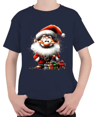 Produktbild von Weihnachtsmann Bart Geschenk Cartoon lustig Weihnachten niedlich Kinder T-Shirt, Navy, 116
