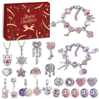 Produktbild von Adventskalender Schmuck Mädchen - 22 Perlen und Anhänger - 2 Armbänder - 2 Halsketten