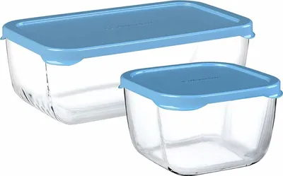 Immagine prodotto di Pasabahce Set di stoccaggio Snow Box con coperchio blu, 3 pezzi - 1200ml + 275cc + 275cc