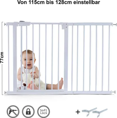 Produktbild von Absperrgitter Treppenschutzgitter Metall weiß + Y Halter 115 -128cm 77cm hoch
