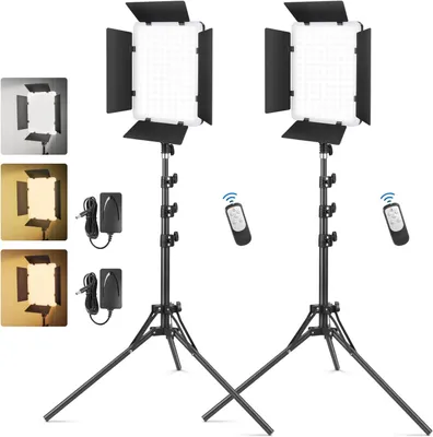 Zdjęcie produktu dla Zestaw dwóch lamp LED do wideo - lampa wideo, lampa studyjna, lampa fotograficzna, lampa panelowa - dwukolorowa, regulacja barwy od 2700K do 6500K