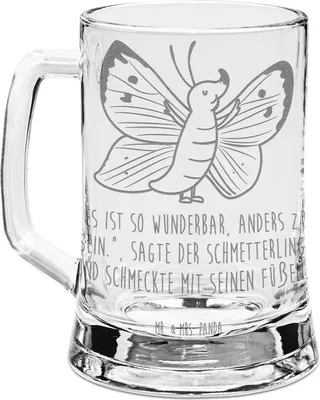 Produktbild von Mr. & Mrs. Panda Krug Schmetterling Zitronenfalter - Transparent - Geschenk, Liebe, Humpen, Glaskrug, Motivation, Seidel, Schmetterlinge, Gravur Bierkrug, Mit, Fakt