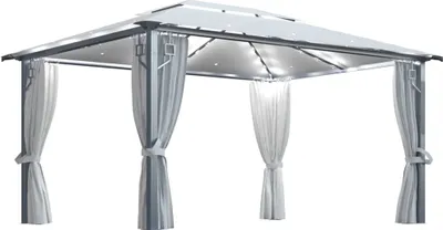 Produktbild von vidaXL Pavillon mit Vorhängen & LED-Lichterkette 400x300 cm Creme Alu